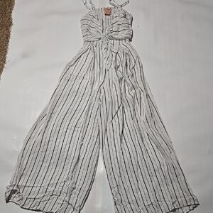 Flying Tomato White and Black Striped Wide-Leg Jumpsuit
